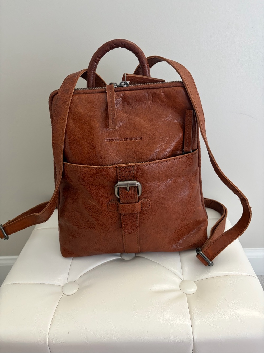 Spikes & Sparrow Cognac Leather Backpack - Everyday Women's Rucksack